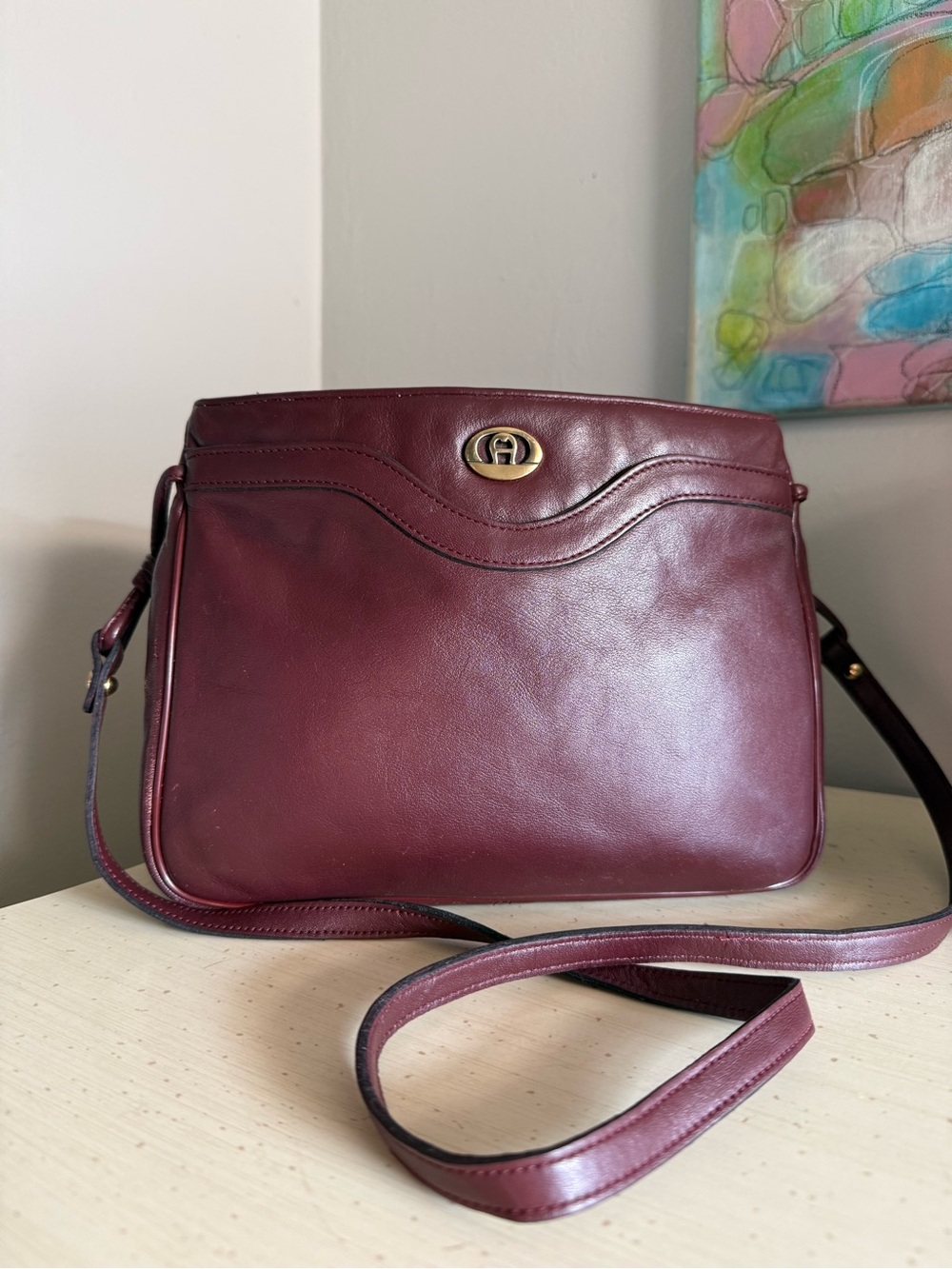 Vintage Etienne Aigner Burgundy Leather Shoulder Crossbody Bag - Picture 2 of 9